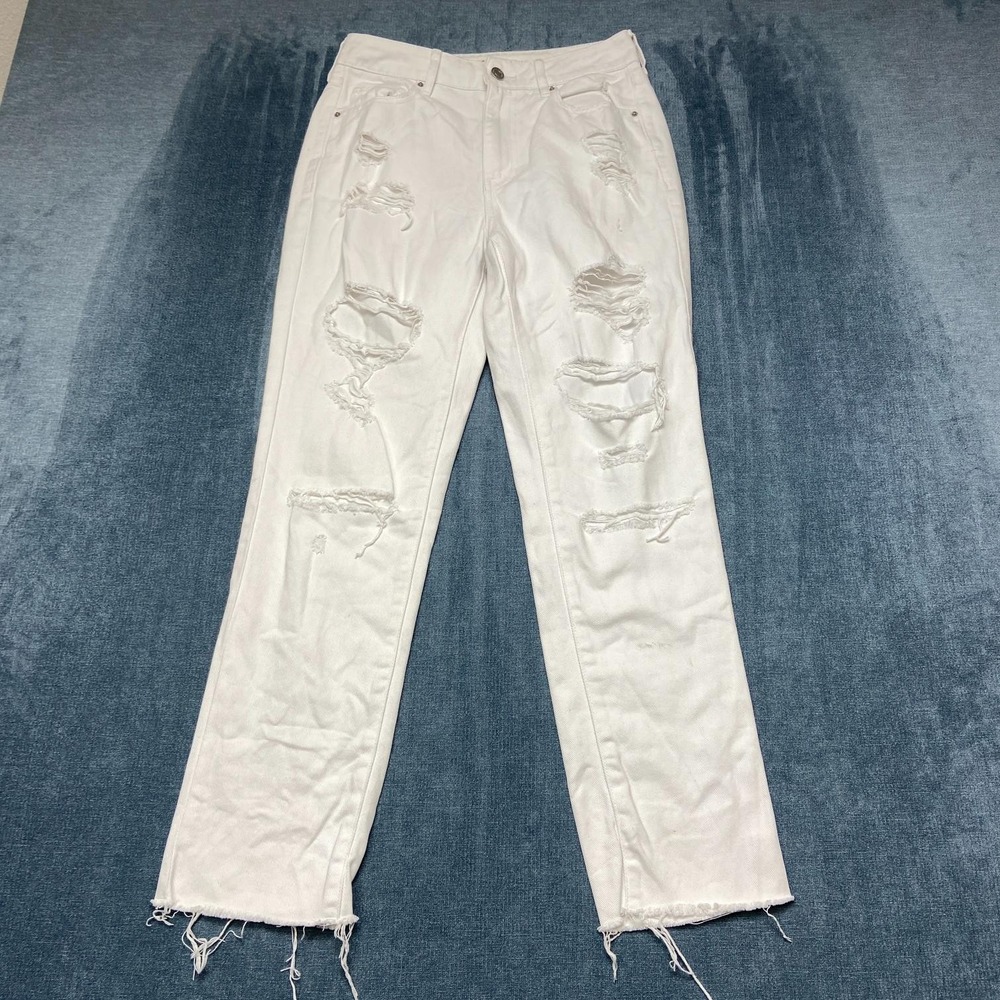 Pacsun Mom Jeans Women 26x27 White Denim Light Wash Ripped Frayed Hem Distressed